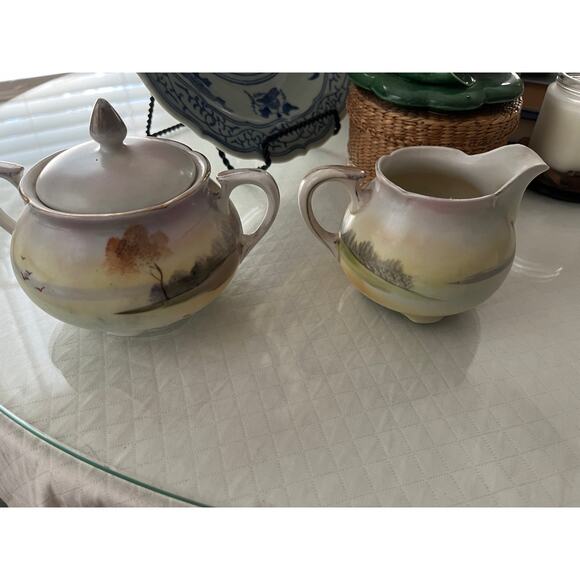 Antique Nippon Sugar & Creamer Set Hand Painted‎ Floral Gold Grandmillennial - Picture 5 of 7